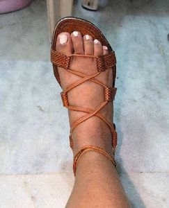 Leather Lace-Up Brown Gladiator Sandals