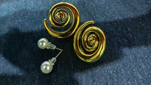 Gold Spiral studs &amp; Pearl Earrings