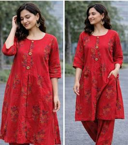 Red Floral Print Kurta Pant Set✨
