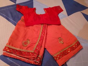 Peach Worked Saree With Stitched Blouse