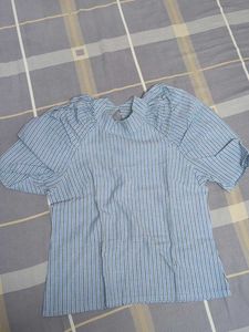 Striped Blue Top with puffy sleeves