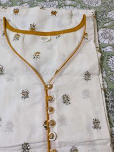 White Kurta with Mustard Yellow Accents