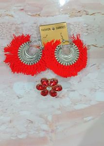 Combo of Boho Red Tassel Earrings & Ring Set