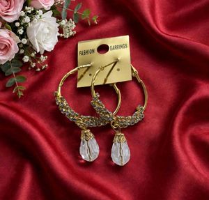 💖 Gold Crystal Drop Hoop - Designer Party Earring