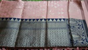 Brand New Rose Pink Silk Saree with Blue Border