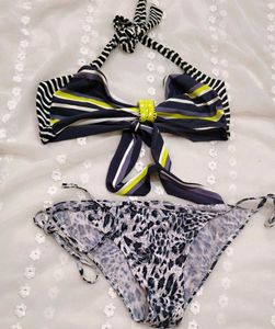 Stylish Striped & Leopard Print Bikini Set