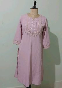 Elegant pastel Pink Kurta with Embellished Necklin