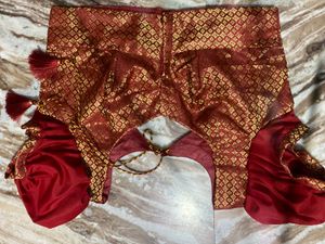 Elegant Red &amp; Gold Brocade Blouse