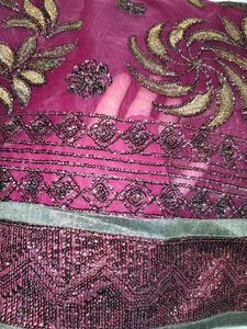 net Embroidered Maroon Saree