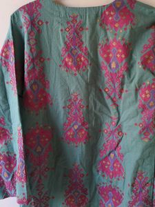 Teal Floral Print Tassel Kurta