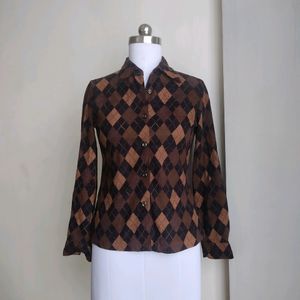 Vintage Argyle Print Blouse