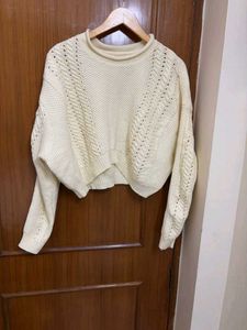 Creamy Cable Knit Cropped Sweater