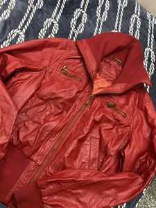 Red Faux Leather Bomber Jacket waist length