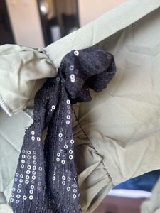 Olive Green Top with Bow Detail on sleeves
