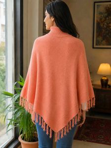 Peach color Poncho with Floral Detail
