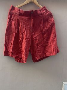 Stylish Red Linen Shorts
