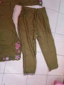 Olive Green Embroidered Kurta Set