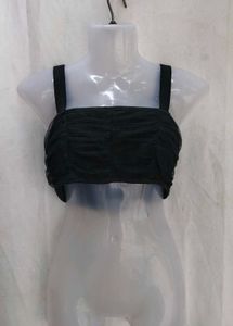 27127. Black Ruched Sheer Crop Top