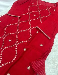 Elegant Red Kurta Set with Gold Embroidery