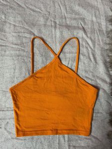 Orange Halter Neck Crop Top