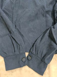 Blue Corduroy Button-Down Top