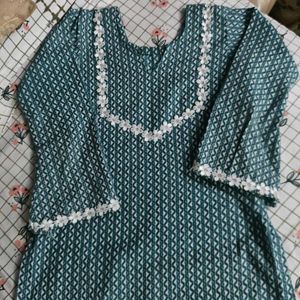 Teal Blue Printed Kurta
