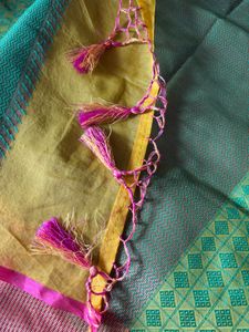 Vibrant Green Saree with Elephant Motif