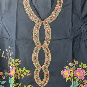 Dark Blue Floral Embroidered Kurta with dupatta