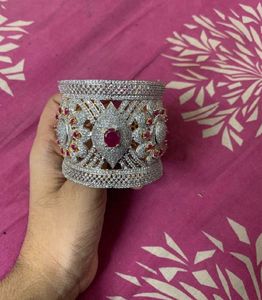 Exquisite CZ & Ruby Bangle Bracelet