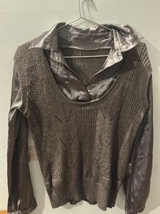 Knit Top with Satin attached formal wear sh