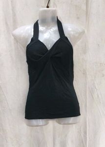 20197. Black Halter Neck Twisted Top