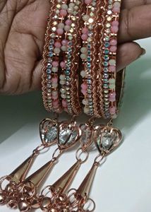 pastel pink and green stone bangles (4pcs)