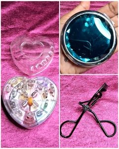 Combo Of 3,eyelashes curler, stylish mirror, Multi