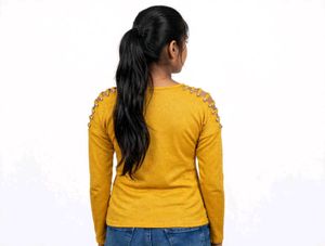 yellow top shirt and Blue Graphic Print T-Shir