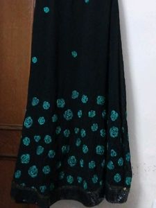 Black long dress with Teal Rose Print