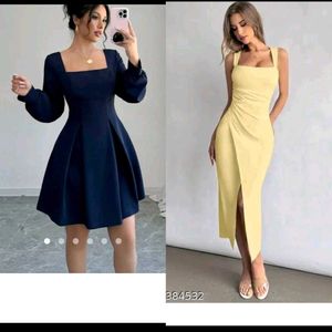 combo of 2 dresses blue and yellow