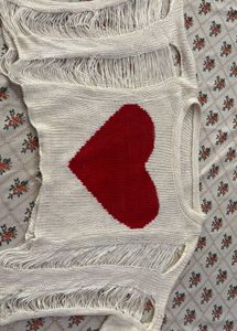 Cream Knit Top with Red Heart