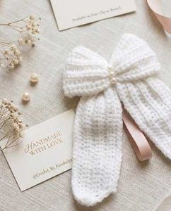 Handmade Crochet White Bow 🎀 Hair Clip