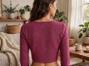 Sparkly V-Neck Long Sleeve Crop Top