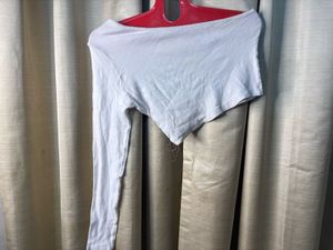 White one hand Long Sleeve Asymmetrical Top