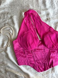 Chic Hot Pink Halter Neck Corset Top