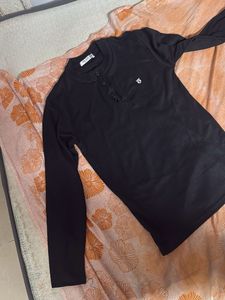 Men's Black Long Sleeve Henley Shirt