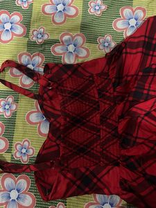 Red Plaid Smocked Top