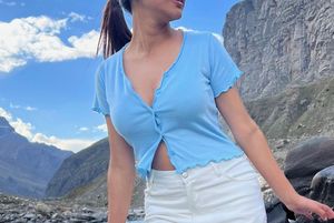 Cute Blue Button-Up Crop Top