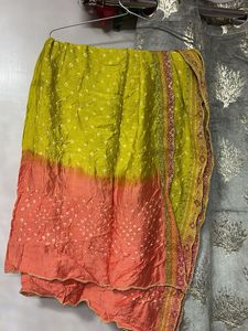 Gadwal bandhni double colour dress
