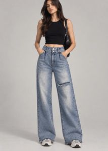 Light Wash Ripped Wide Leg Jeans