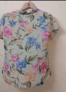 Floral Print Short Sleeve Button-Up Top