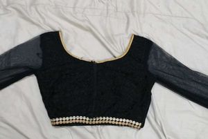 Elegant Black Blouse with Net Sleeves