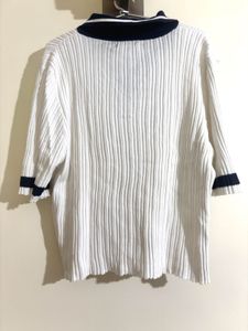 Classic White Ribbed Polo Top