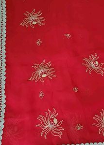 Red Odhni/Chunni/Dupatta with silver work